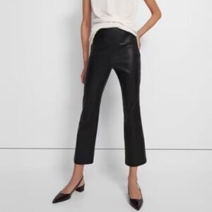 Theory Leather Pants Yoke Urban Crop Flare in Black